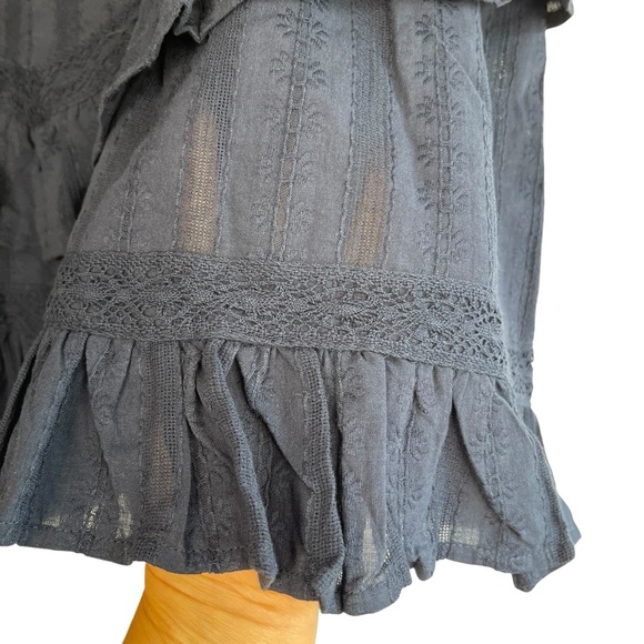 Lace Insert Tiered Ruffle Cotton Mini Skirt Boho Nautical Summer Navy Blue XL - Picture 8 of 10